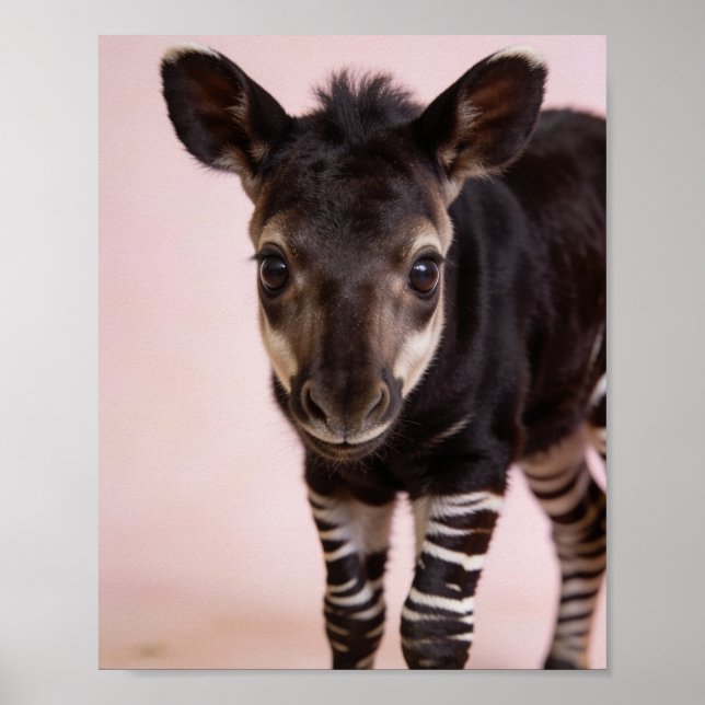 Baby Okapi Porträtt Exotisk Nursery Konst Poster (Framsidan)