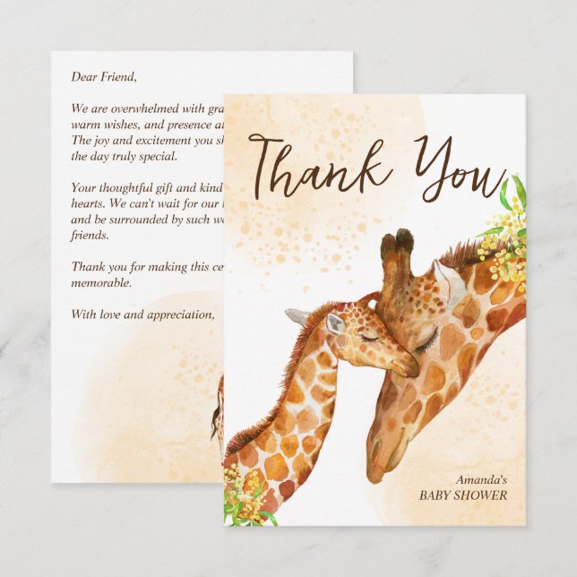 Baby om hur baby giraffe och mamma-babyduschen går tack kort (Fram/baksida)
