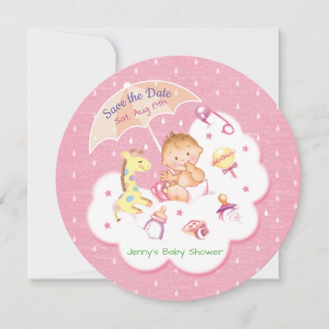 Baby om Rosa Cloud under paraplyer Spara Datumet (Framsida)