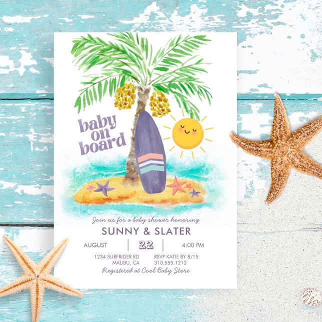 Baby ombord | Beach Surfa Baby Shower-inbjudan Inbjudningar (Skapare uppladdad)