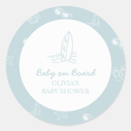 Baby ombord doodle Surfbräda Beach Baby Shower Runt Klistermärke