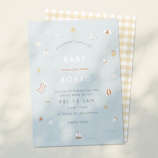 "Baby ombord" Gingham Beach Thmet Baby Shower Inbjudningar