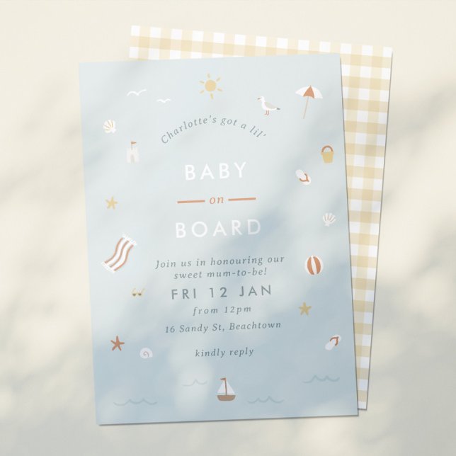 "Baby ombord" Gingham Beach Thmet Baby Shower Inbjudningar (Skapare uppladdad)