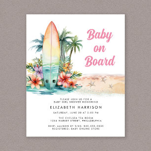 Baby ombord på Beach Surfa Flicka Shower Inbjudan