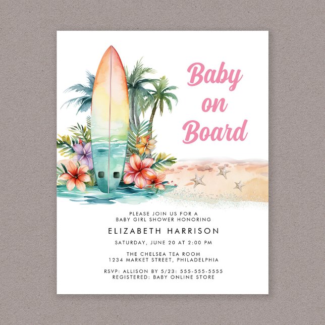 Baby ombord på Beach Surfa Flicka Shower Inbjudan (Skapare uppladdad)