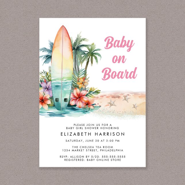 Baby ombord på Beach Surfa Flicka Shower Inbjudningar (Skapare uppladdad)
