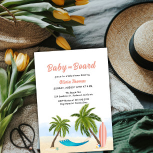 Baby ombord på Beach Surfa Handflatan Träd babysko Inbjudningar