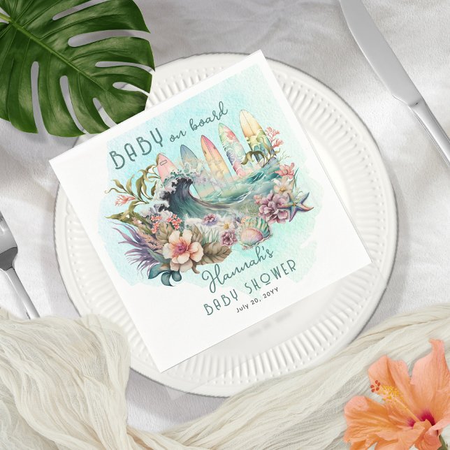 Baby ombord på Blommigten för tropisk surfing Baby Pappersservett (Skapare uppladdad)