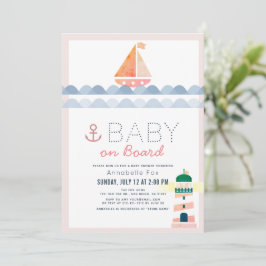 Baby ombord på Nautical Rosa Girl Baby Shower Inbjudningar