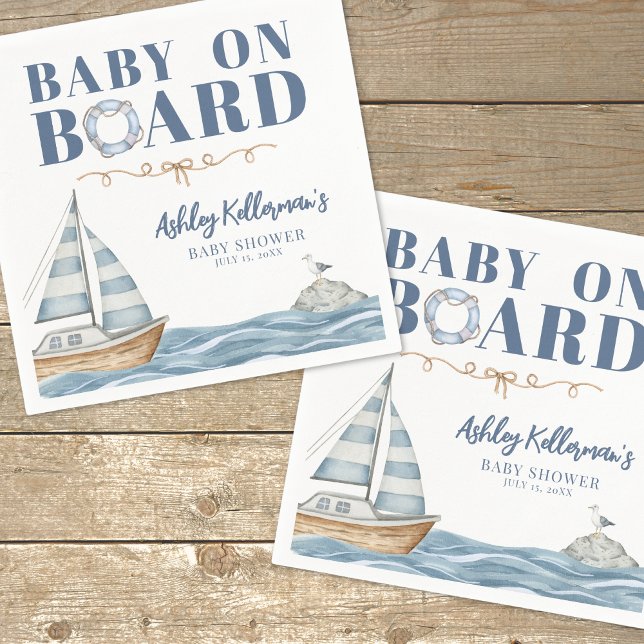Baby ombord på nautisk babydusch pappersservett (Baby On Board Nautical Baby Shower Napkins)
