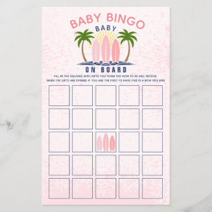 Baby ombord på rosa Flickdusch Bingo-spel Flygblad