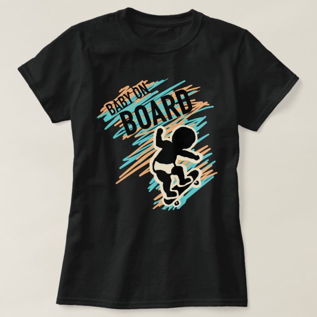 Baby ombord på Skateboard Moderskap Tee Shirt Funn (Design framsida)