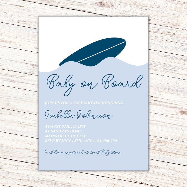 Baby ombord på Surfan Beach Boy Shower Inbjudningar (baby on board surf beach boy invitation)