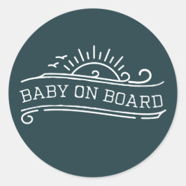 Baby ombord på surfande småblå babydusch runt klistermärke