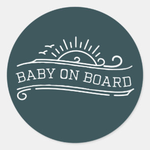 Baby ombord på surfande småblå babydusch runt klistermärke