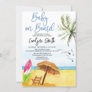 Baby ombord på Surfboard Summer Beach Baby Shower Inbjudningar