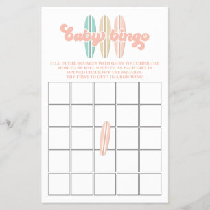 Baby ombord på Surfing Baby Shower Bingo Flyer