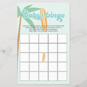 Baby ombord på Surfing Baby Shower Bingo Flyer