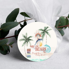Baby ombord | Retro sommar surf baby shower Runt Klistermärke