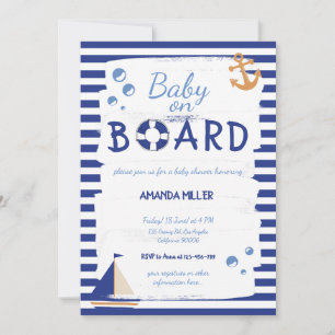 Baby ombord! Sailor Marine Blue Baby Shower Inbjudningar