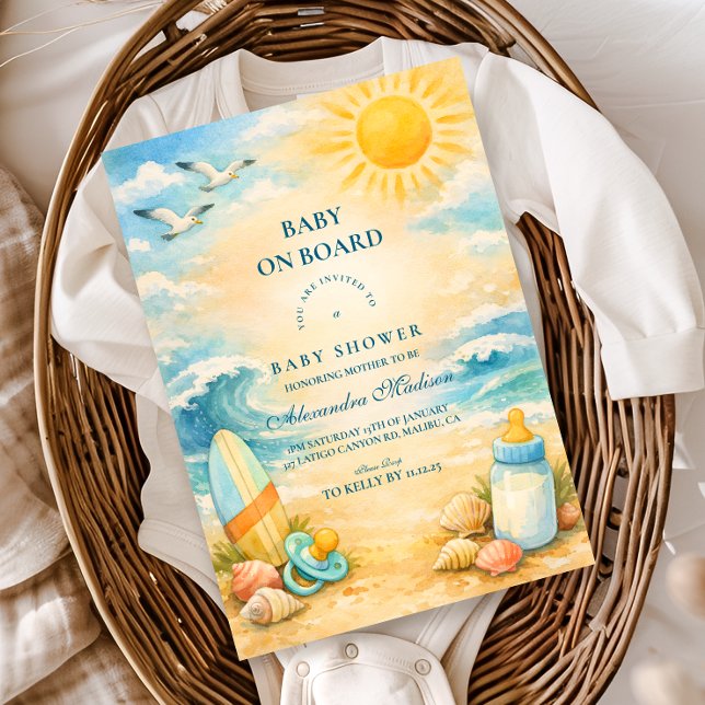 Baby Ombord Strand Babyfirande Inbjudningar (Skapare uppladdad)