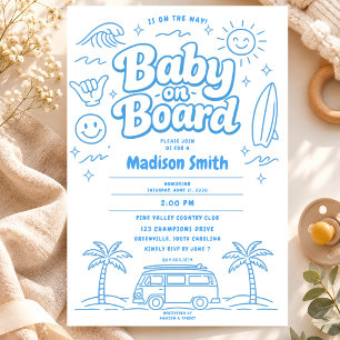 Baby ombord strand surf baby shower sommar retro inbjudningar