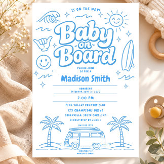 Baby ombord strand surf baby shower sommar retro inbjudningar