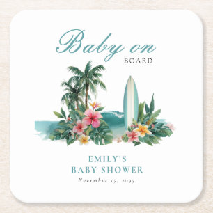 Baby Ombord Surfstrand Bebis Shower Underlägg Papper Kvadrat