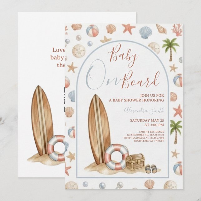 Baby On Board | Ark Ram Baddrift Baby Shower Inbjudningar (Fram/baksida)