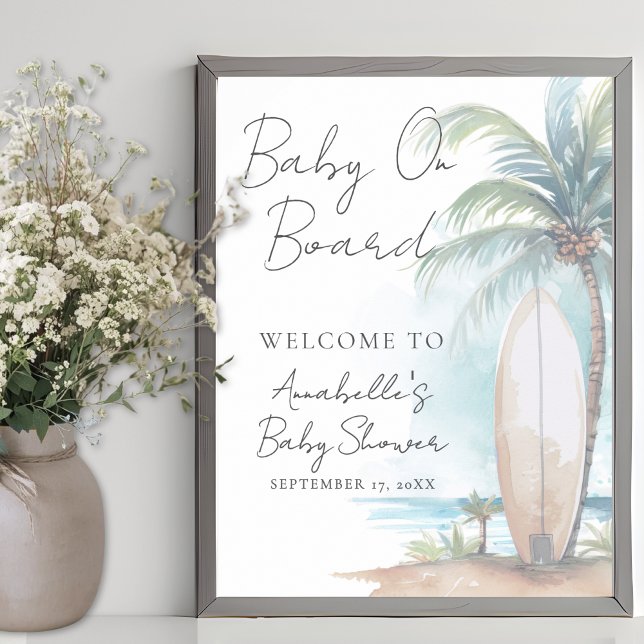Baby On Board Beach Baby Shower Welcome Sign Poster (Baby On Board Beach Baby Shower Welcome Sign)