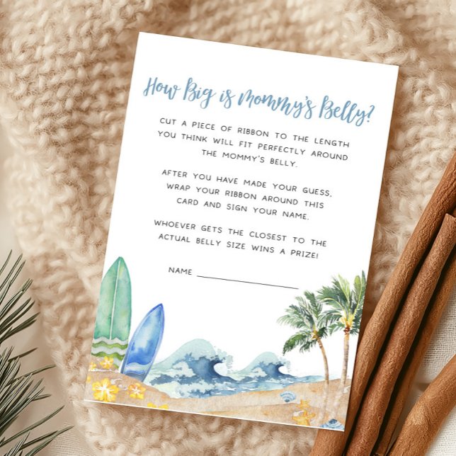 Baby on Board Beach Hur stor är mammans mage spel (Surfing Summer Boy Baby Shower How Big is Mommy's Belly Game)