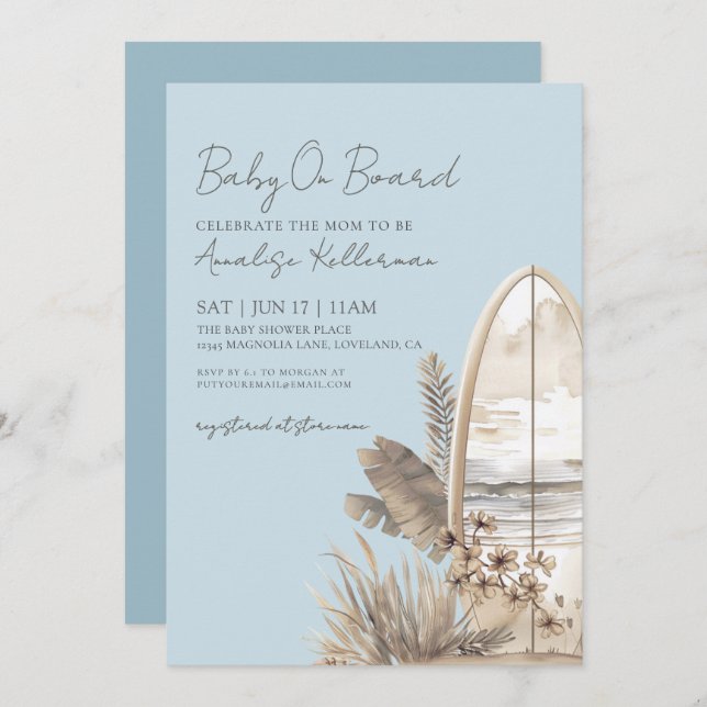 Baby On Board Blue Boho Beach Baby Shower Inbjudningar (Fram/baksida)