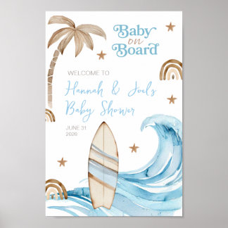 Baby on Board Blue Boy Baby Shower Welcome Sign Poster