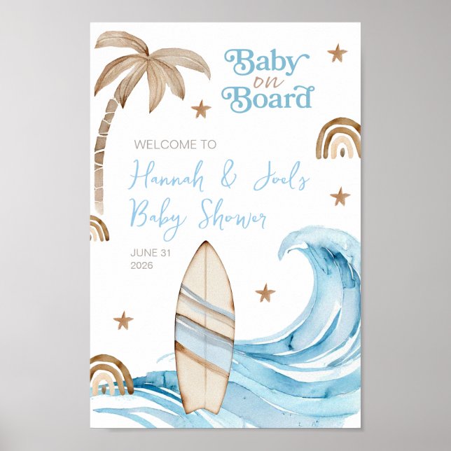 Baby on Board Blue Boy Baby Shower Welcome Sign Poster (Framsidan)