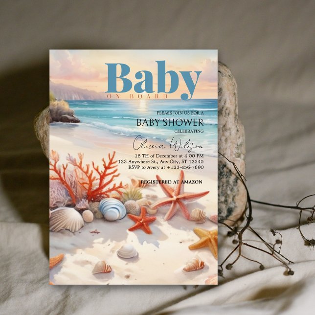 Baby on board Coastal Beach Baby Shower-inbjudan Inbjudningar (Skapare uppladdad)
