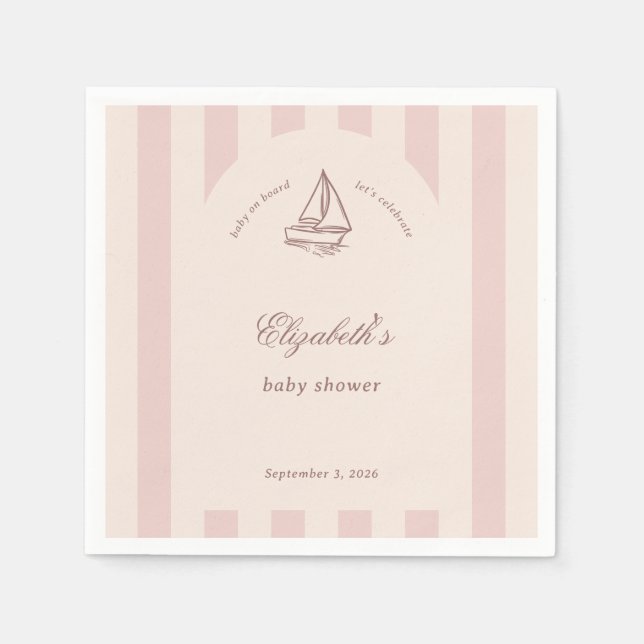 Baby On Board Elegant Pink Sailboat Baby Shower Pappersservett (Framsidan)