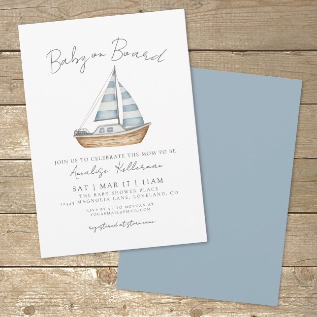 Baby On Board Marin Baby Shower Inbjudningar (Baby On Board Nautical Baby Shower Invitation)