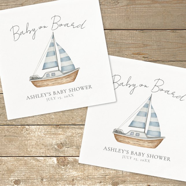 Baby On Board Marin Baby Shower Pappersservett (Baby On Board Nautical Baby Shower Napkins)