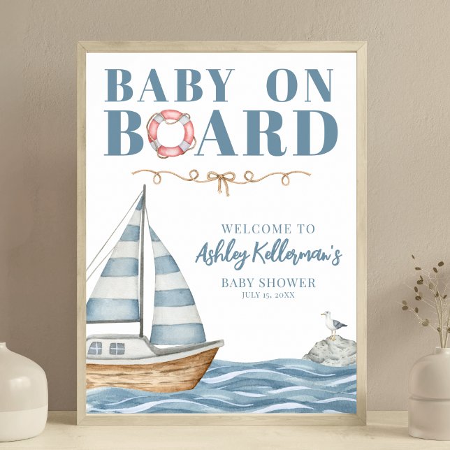 Baby On Board Marin Baby Shower Poster (Baby On Board Nautical Baby Shower Poster )