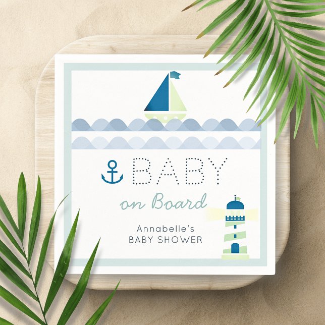 Baby on Board Nautical Blue Boy Baby Shower Pappersservett (Skapare uppladdad)