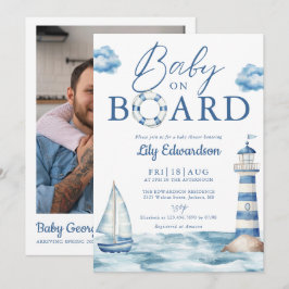Baby On Board Nautical Shower Photo QR Code Inbjudningar