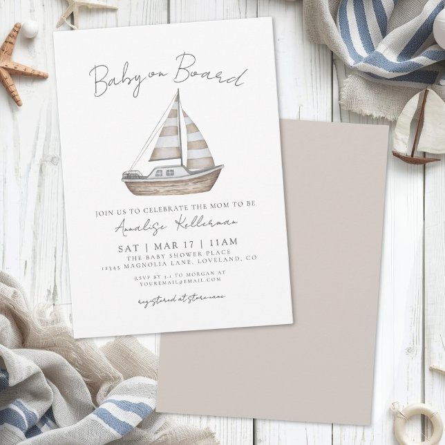 Baby On Board Nautilus Bebisbad Inbjudningar (Baby On Board Nautical Baby Shower Invitation)