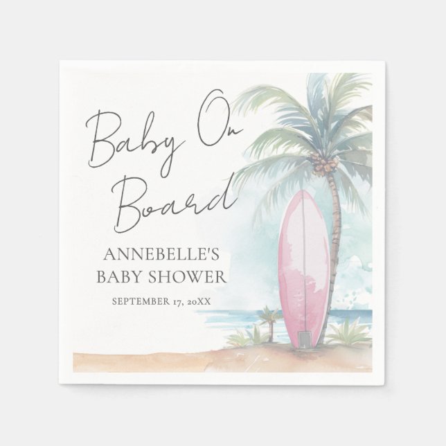 Baby On Board Pink Beach Baby Shower Pappersservett (Framsidan)