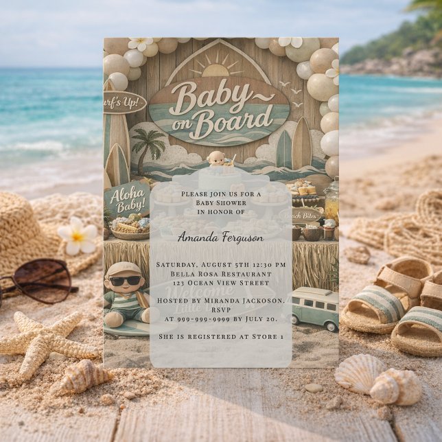 Baby on Board retro beach Baby Shower Inbjudningar (Skapare uppladdad)