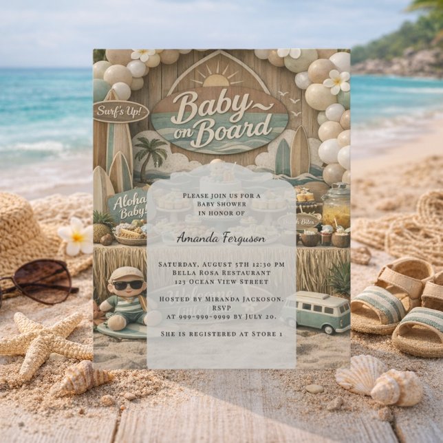 Baby on Board retro beach Baby Shower invitation (Skapare uppladdad)