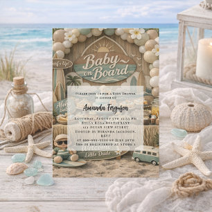 Baby on Board retro strand Baby Shower Inbjudningar