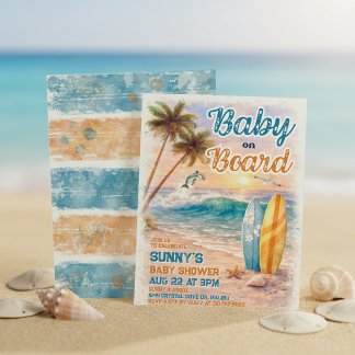 Baby on Board Retro Surf Beach Baby Shower Inbjudningar