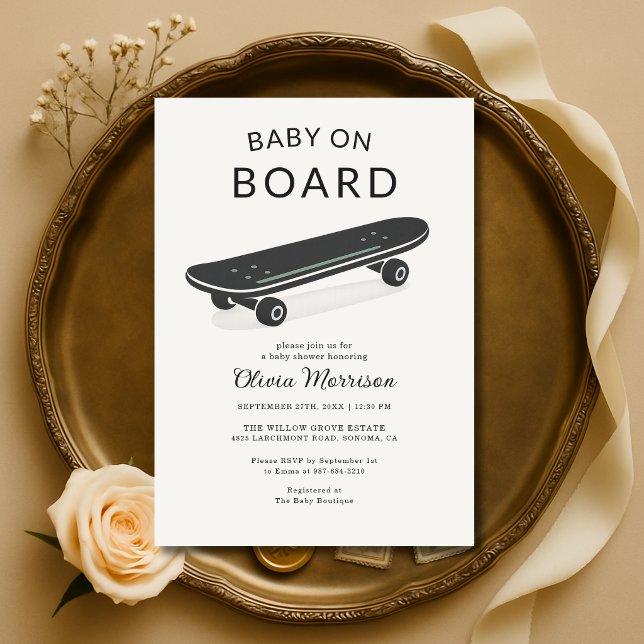 Baby on Board Skateboard Baby Shower Inbjudningar (Skapare uppladdad)