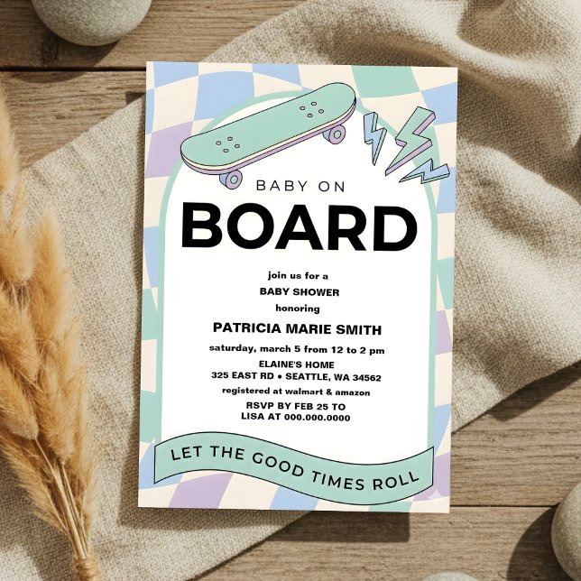 Baby on Board Skateboard Baby Shower party Invitat Inbjudningar (Skapare uppladdad)