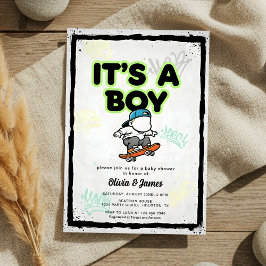 Baby on Board Skateboard Baby Shower party Invitat Inbjudningar